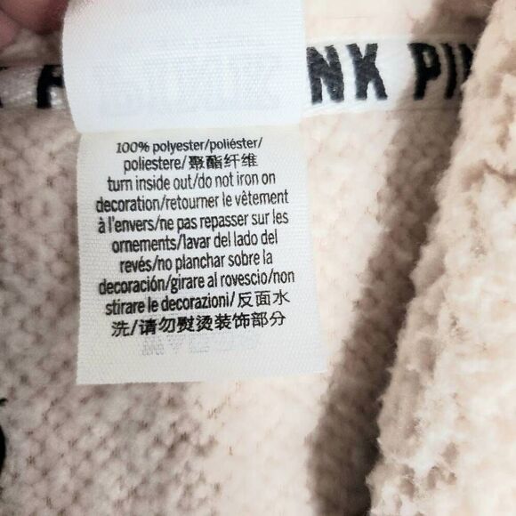 Victoria’s Secret PINK Sherpa Quarter Zip Pullover Small Cream Fleece Cozy Warm - Picture 5 of 7